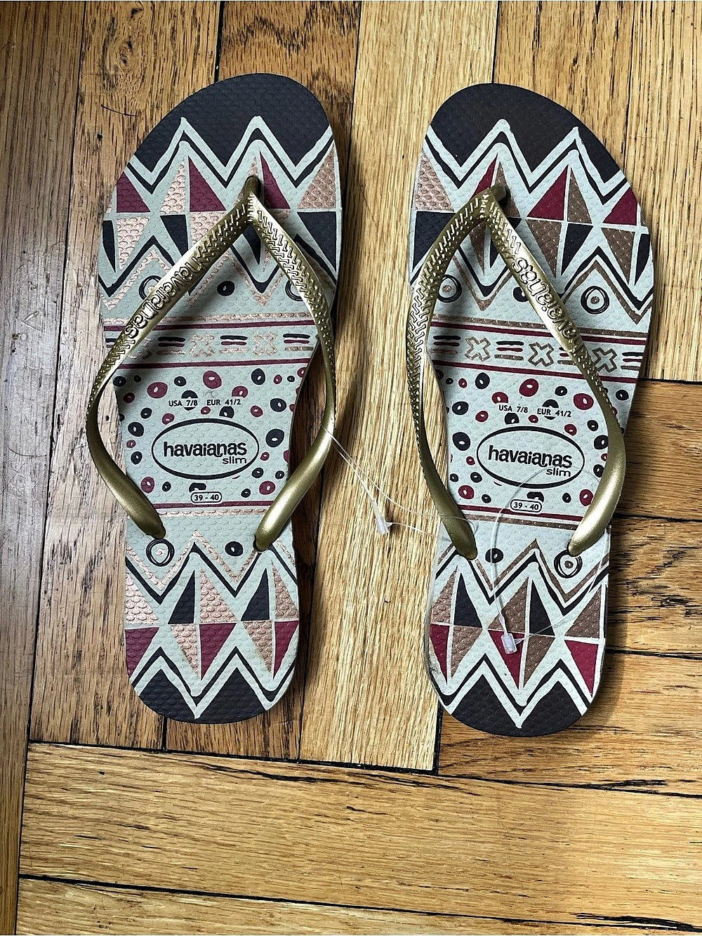 Havaianas Slim Printed Flip Flops Multicolor & Gold US 7/8